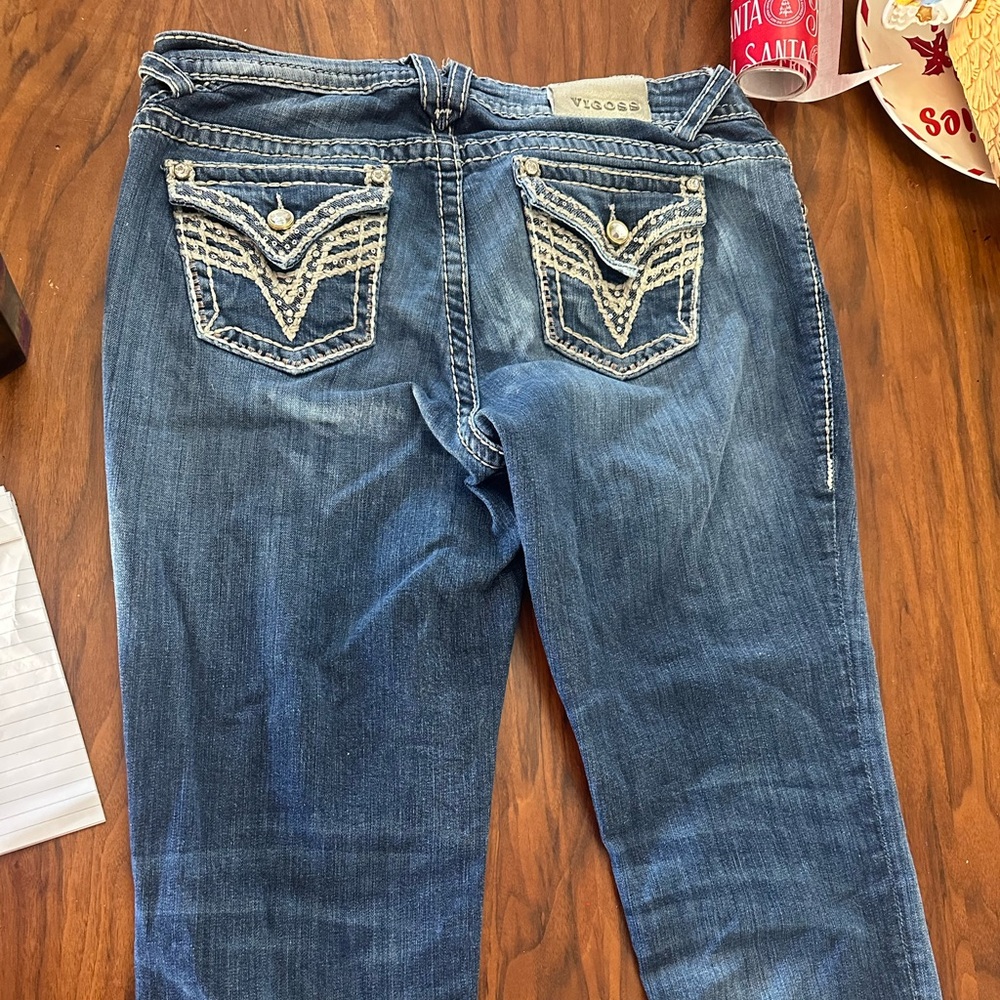 Vigoss Blue Women's Jeans with Embellished Pockets New York capri size 14